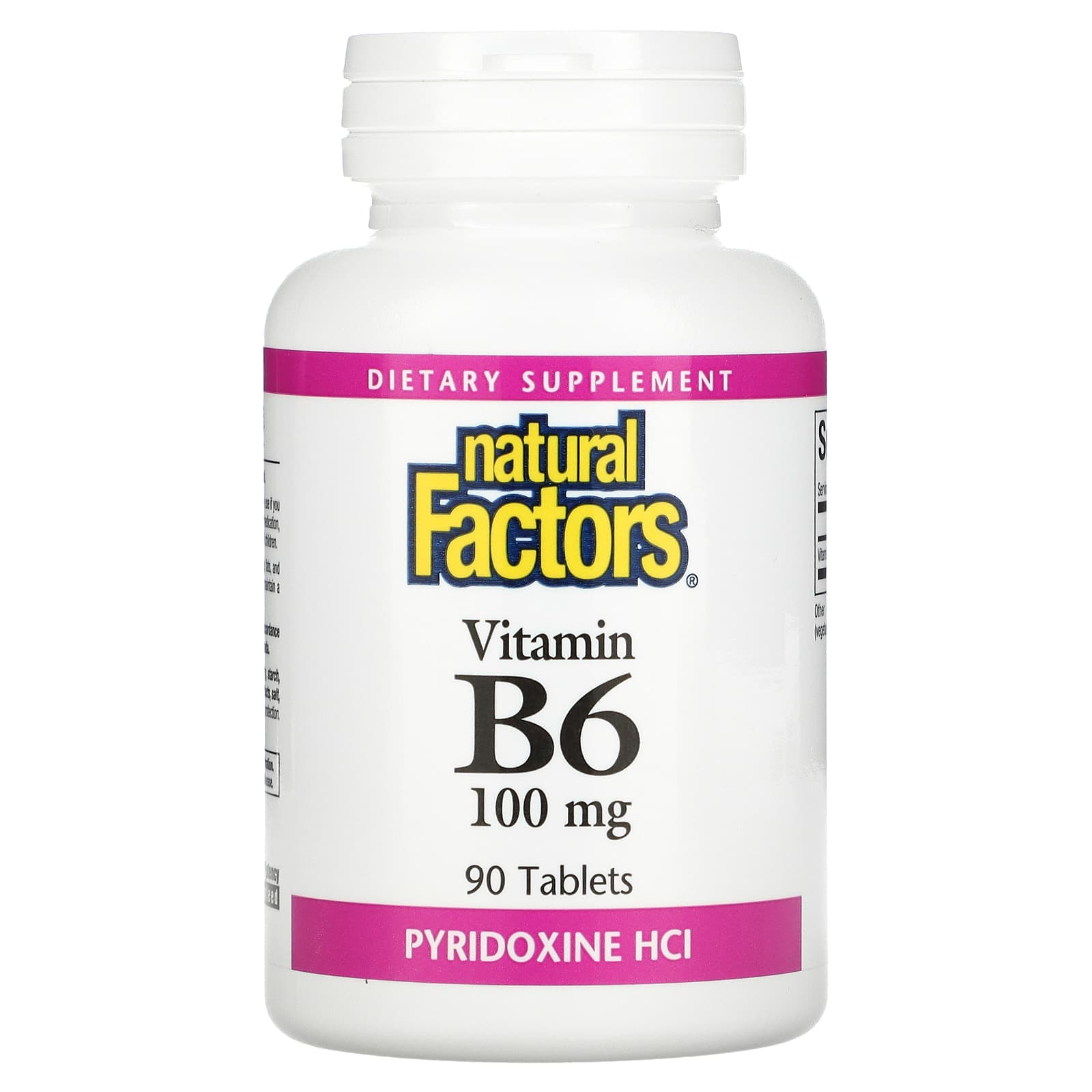 Natural Factors, Vitamin B6, Pyridoxine HCl, 100 mg, 90 Tablets UPC 068958012315 | Hilife Vitamins